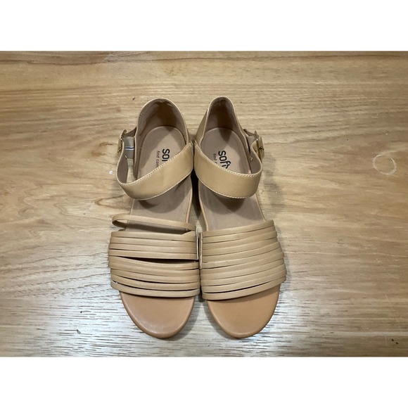 SoftWalk Shoes - SoftWalk S2107-154 Tan Leather Multi Strap Ankle Buckle Flat Sandals Womens 9M